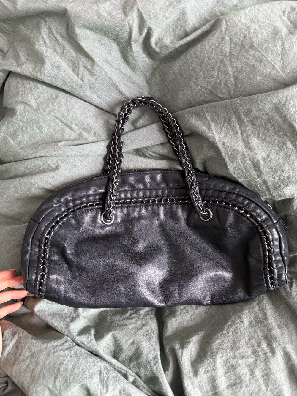 CHANEL Black Quilted Calfskin Leather East West Bowler Bag with Chain-Strap - Picture 5 of 13